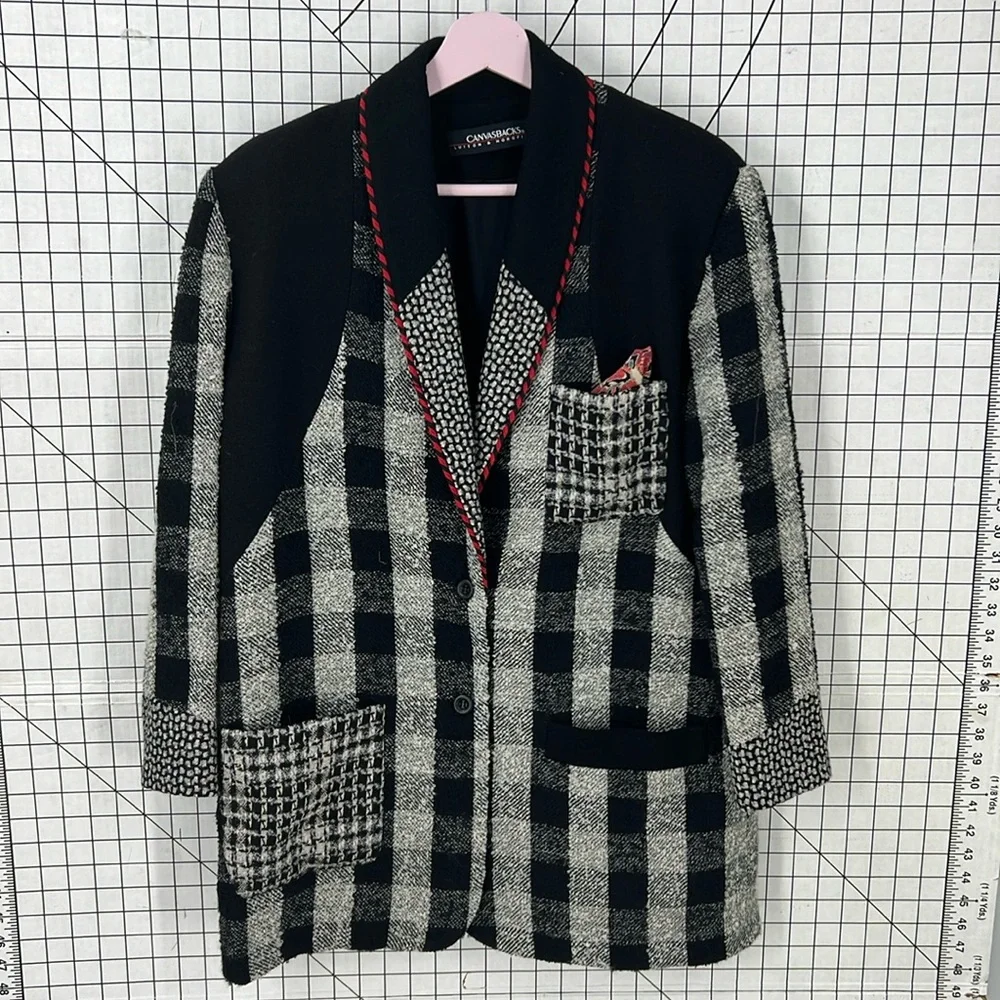 Canvas backs Lutton & horsField vintage check print art wear wool blend blazer M - Picture 1 of 14